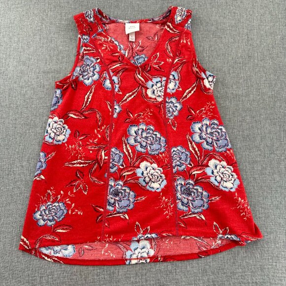 Knox Rose Floral top‎ Relaxed Fit Sleeveless V-Neck Red Blue Casual Summer XS - Picture 1 of 10